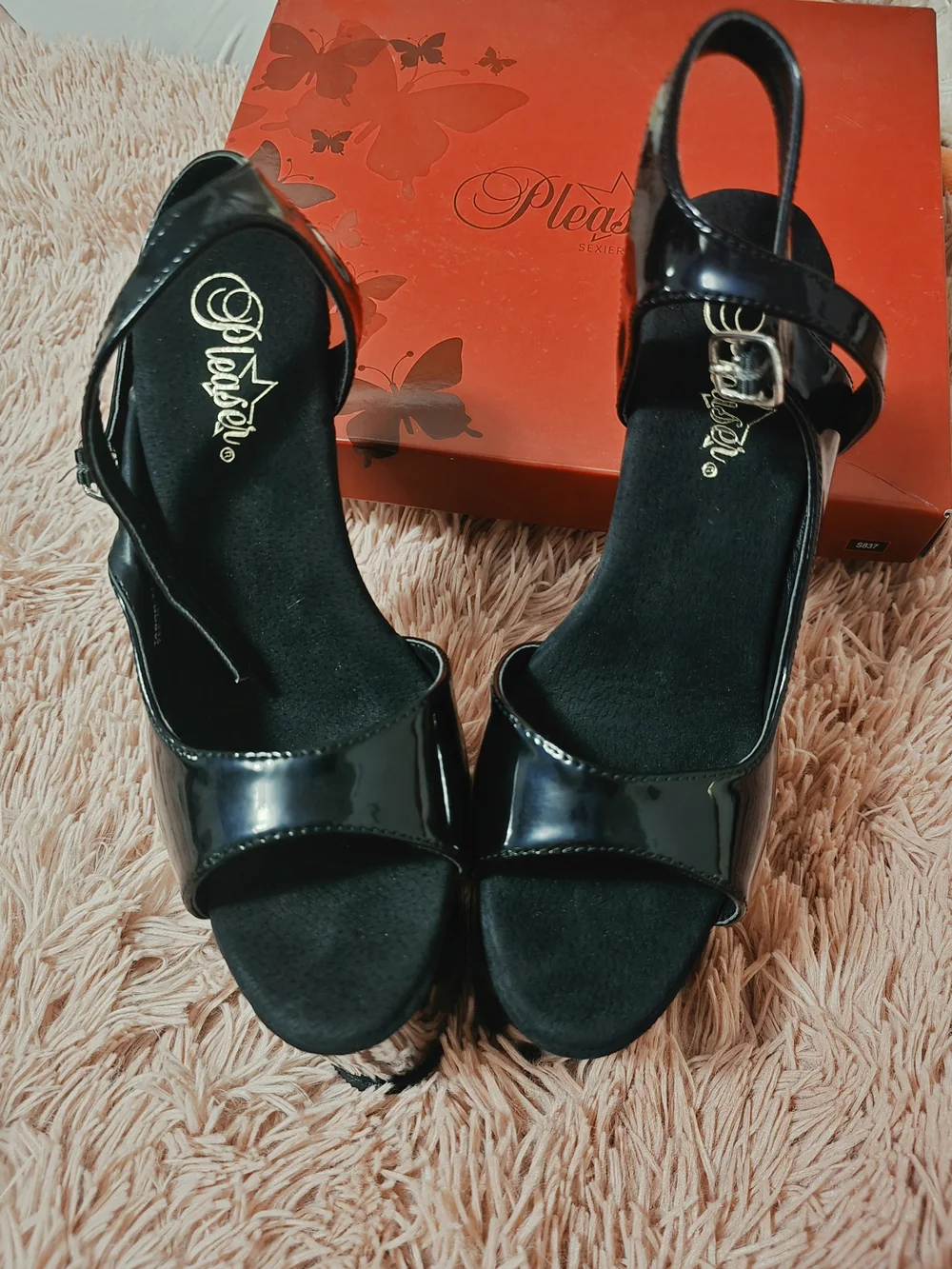 PLEASER Exotic Dancer Black Patent Platform 8in Stiletto Heels